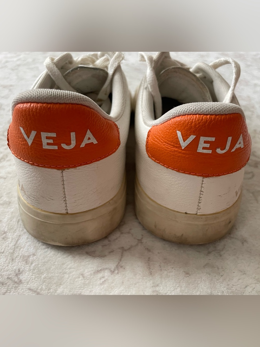 Veja White Leather Sneakers with Orange Accent - Picture 6 of 9